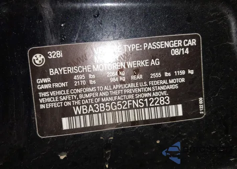 2015 BMW 328I xDrive from USA, damaged, VIN WBA3B5G52FNS12283